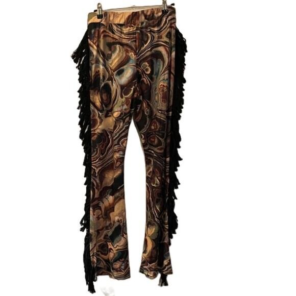 NWT FASHION NOVA All at Once Fringe Flare Pants Psychedelic Pattern Size Large - Picture 2 of 8